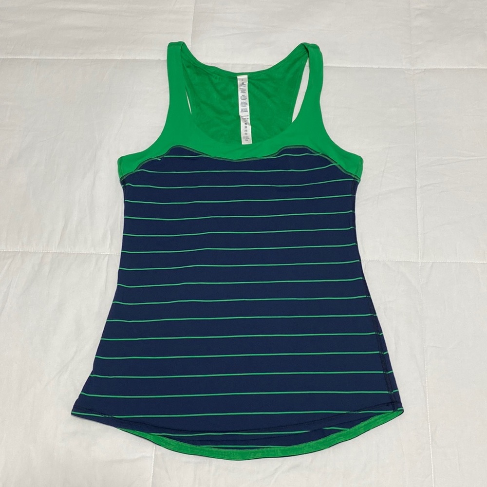 Lululemon Run First Base Racerback Tank Top Inwell Blue Green Bean Striped